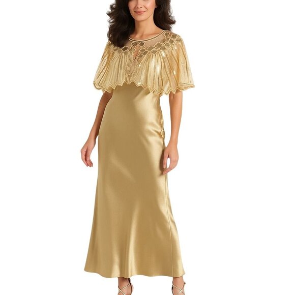 Vintage Style Sequined One Size Champagne Sheer Cape Shawl NWT - Picture 1 of 15